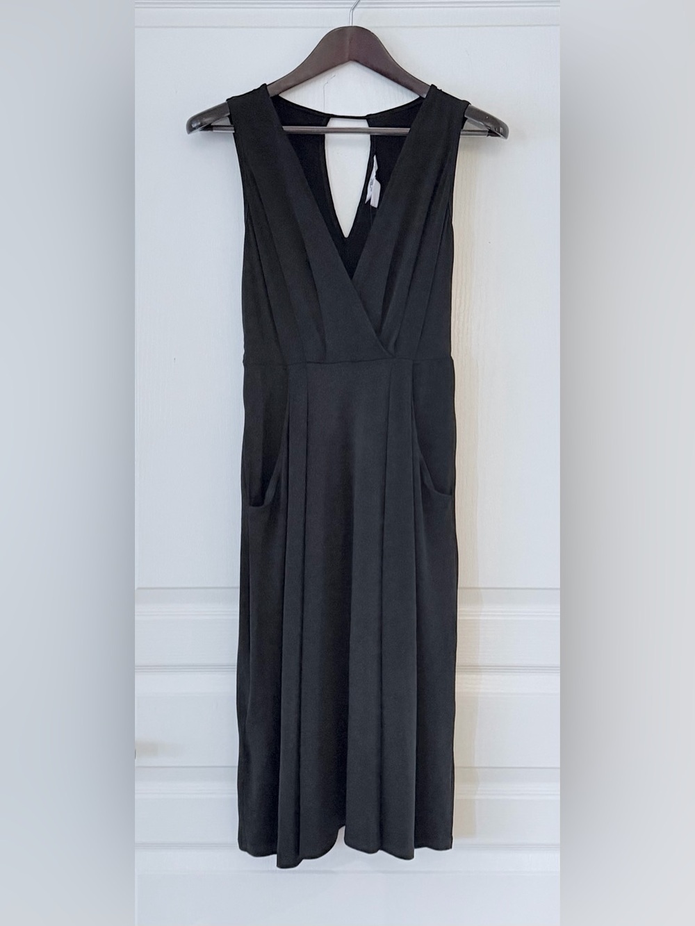 BCBG Black Midi Wrap V-Neck Dress